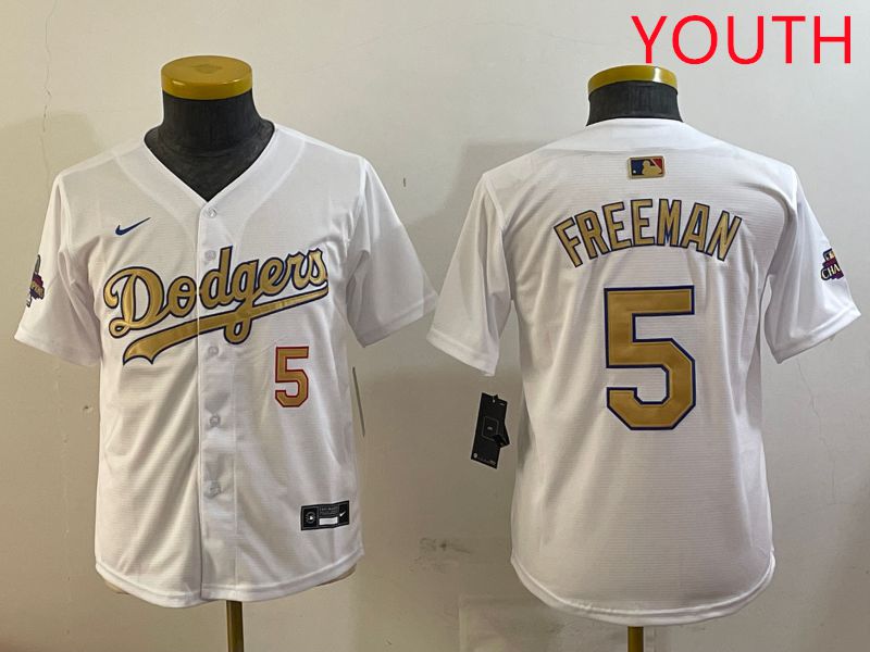 Youth Los Angeles Dodgers #5 Freeman White Champion gold character 2025 Nike MLB Jersey style 6->youth mlb jersey->Youth Jersey